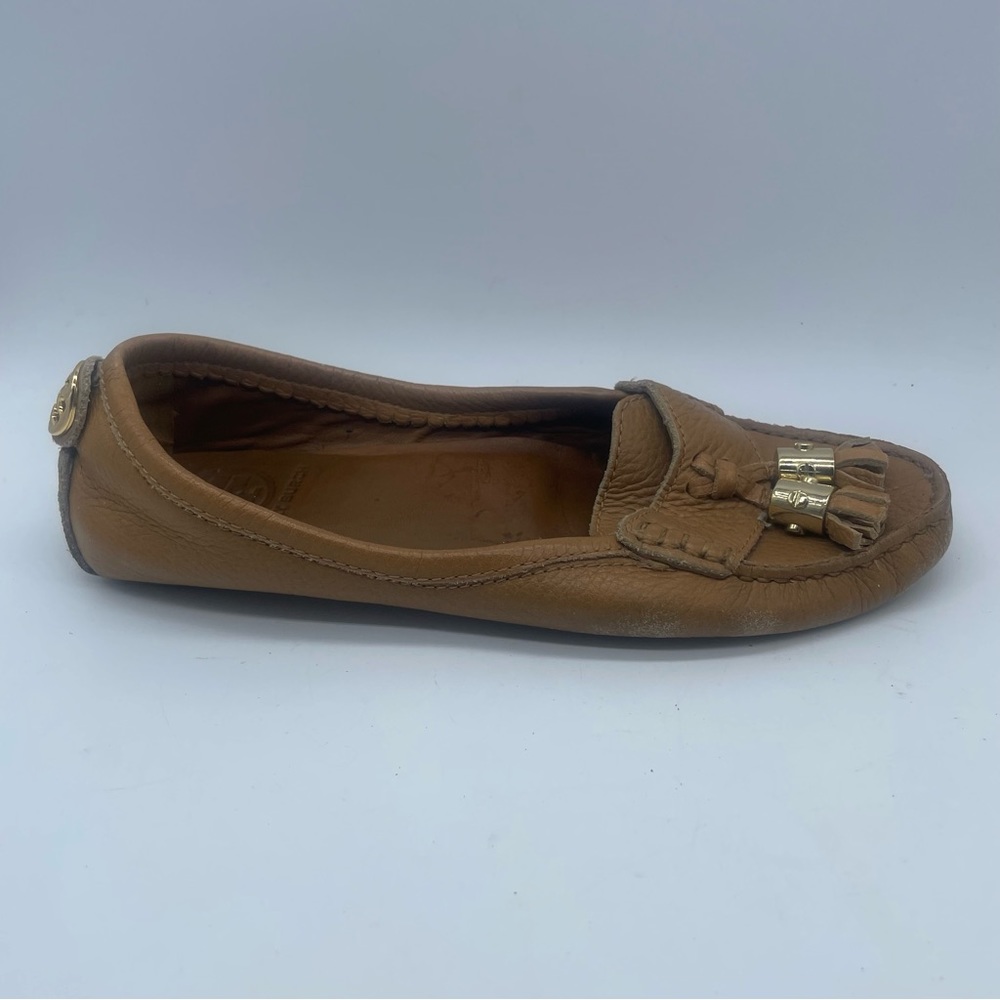 Tory Burch Tan Leather Lawrence Tassel And Logo Embellished Loafers Womens 6.5